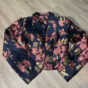 Lulus Navy Floral Cropped Blazer Jacket NWT Size Small